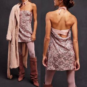 NWT Free People Night Gaze Mini Sequin Strapless Blush Pink Dress